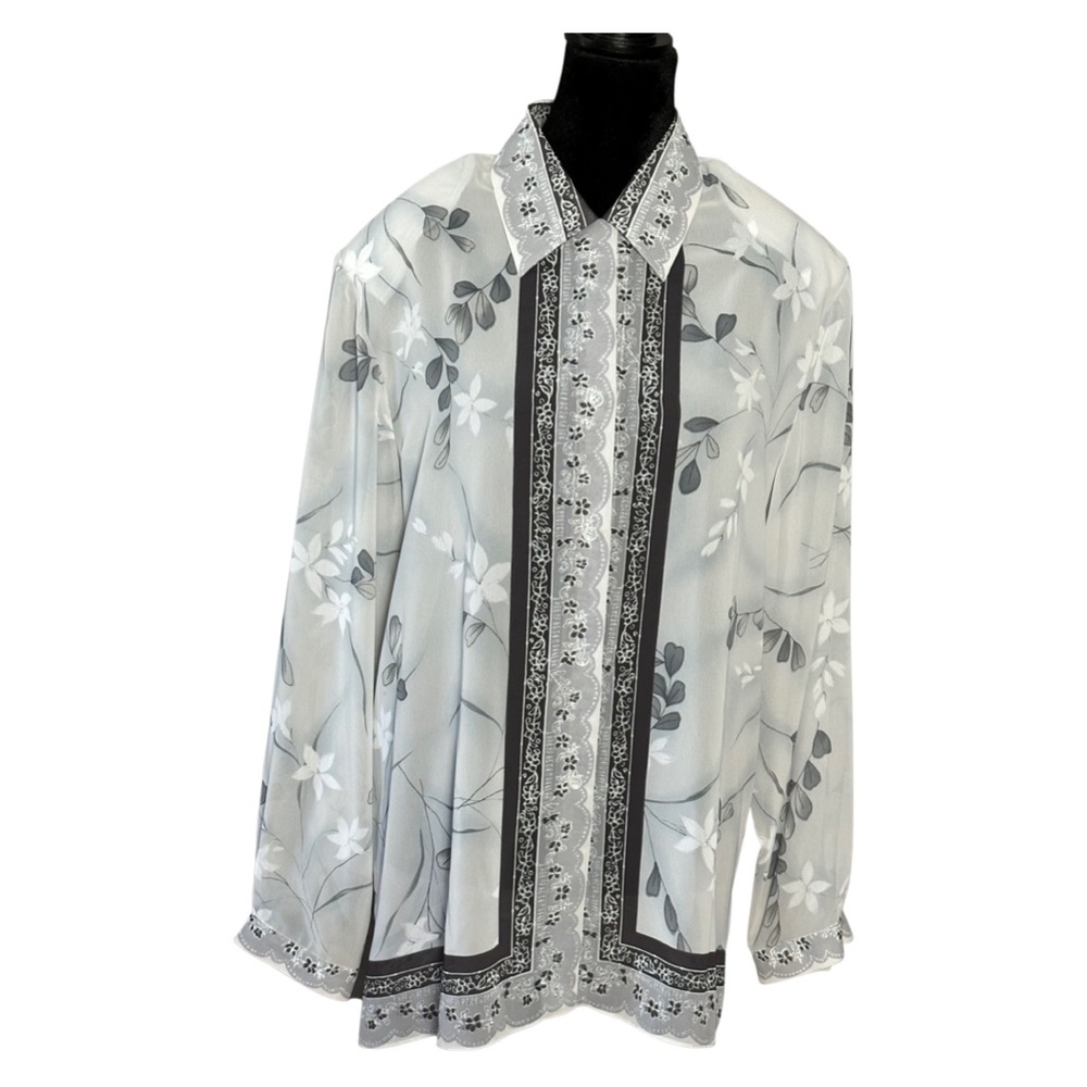 Vintage 90s Bianca Nygård Long Sleeve Sheer Button Blouse Floral